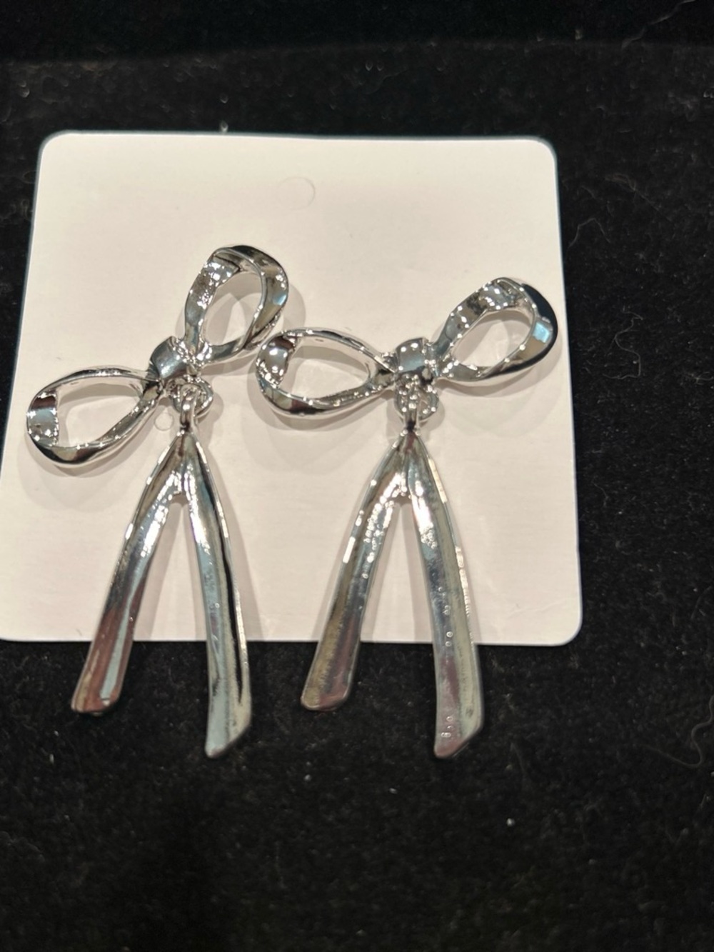 Silver Bow Drop Stud Earrings - Women Jewelry